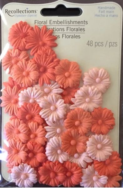 Recollections Paper Floral Embellishments - Orange, 48 pcs